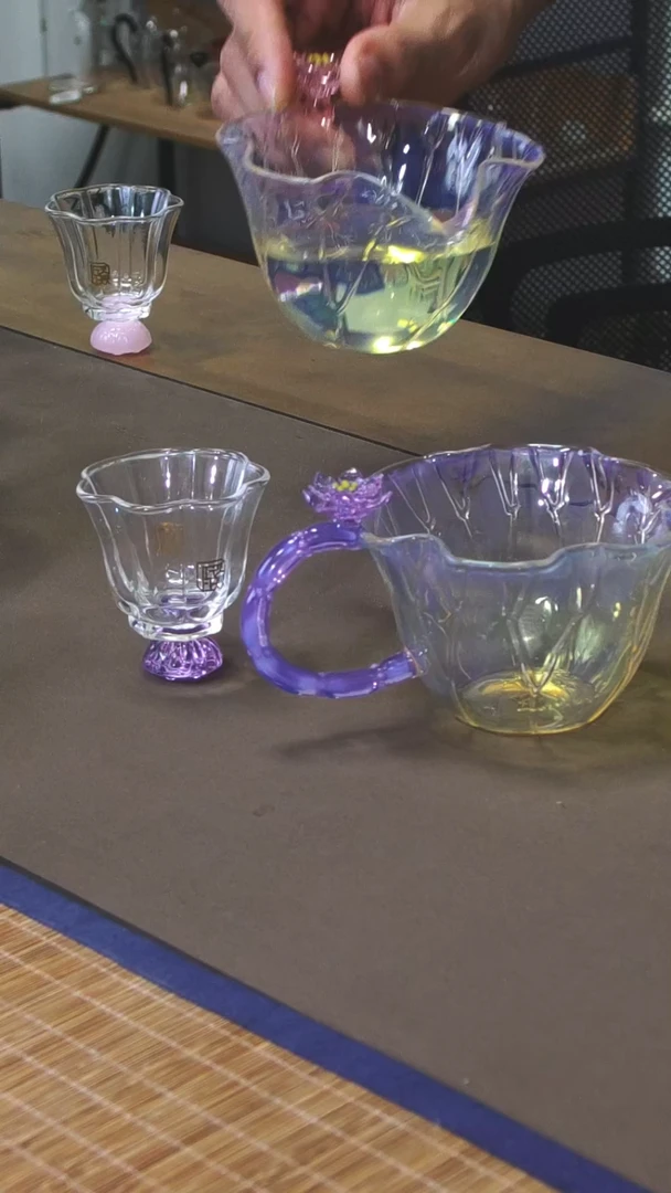 紫色荷韵公道杯加紫色爱莲说品杯2只 晶焱金标