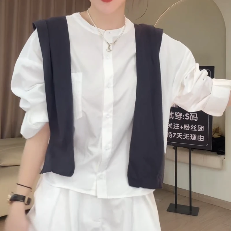 【浅秋】早秋新韩系时尚休闲显瘦宽松慵懒简约两件套衬衫LK2505389