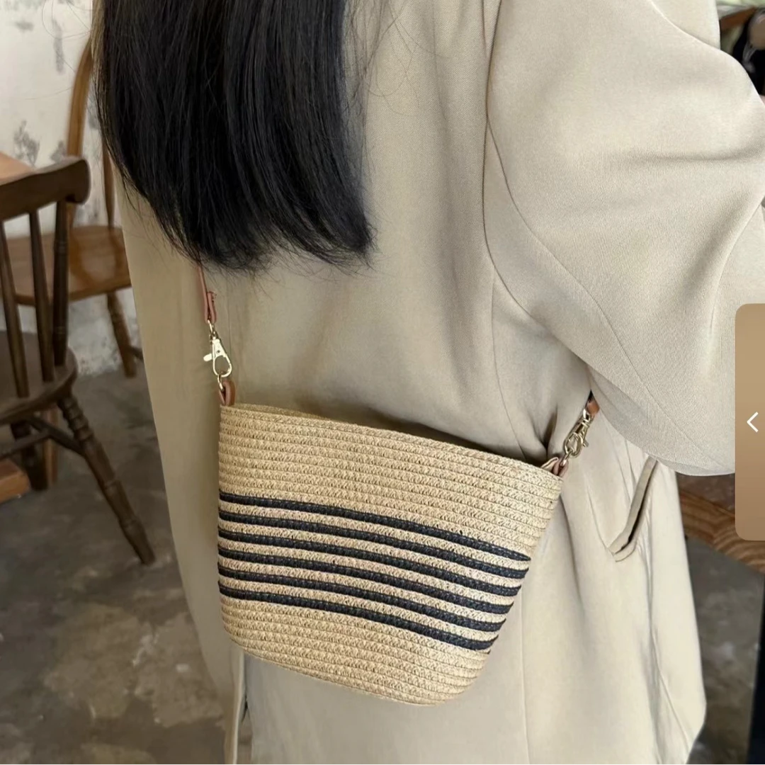 条纹小包 手工草编斜挎包精致风夏季小众时尚百搭草编包包休闲