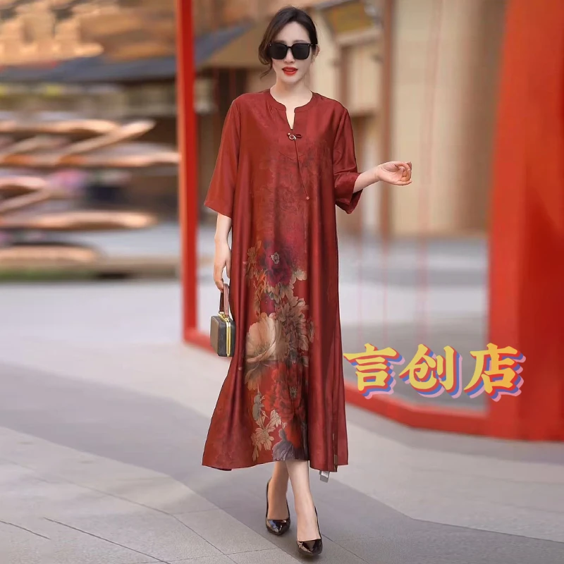 70108高端夏季时尚洋气宽松休闲百搭女装轻奢显瘦气质复古连衣裙