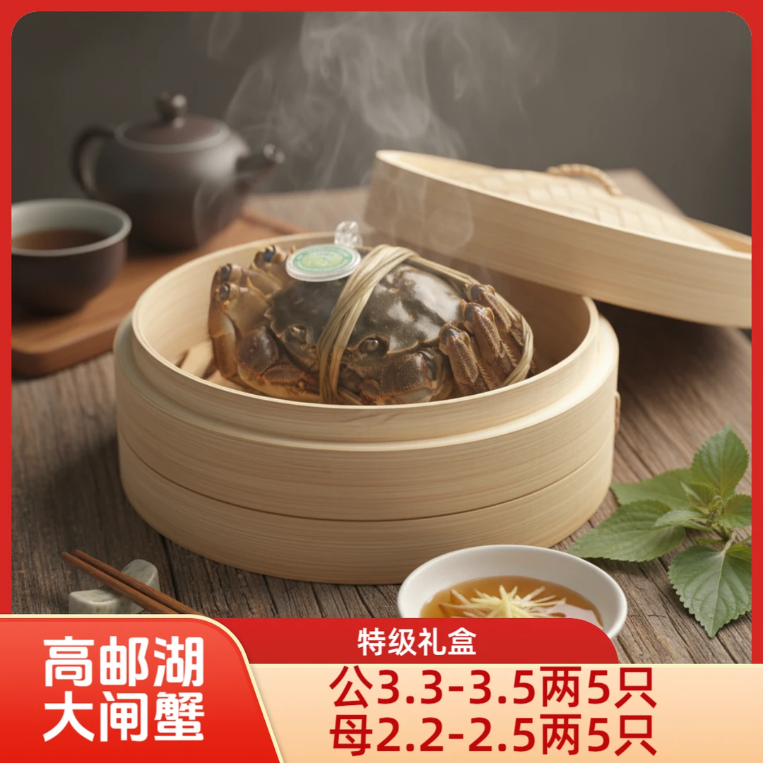 【活蟹】高邮湖大闸蟹公3.3-3.5两 母2.3-2.5两5对10只特级礼盒全程保鲜