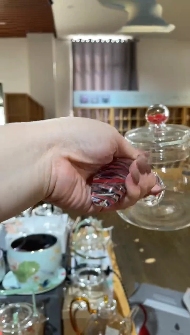 手工艺品玻璃花珠侧把壶石榴花