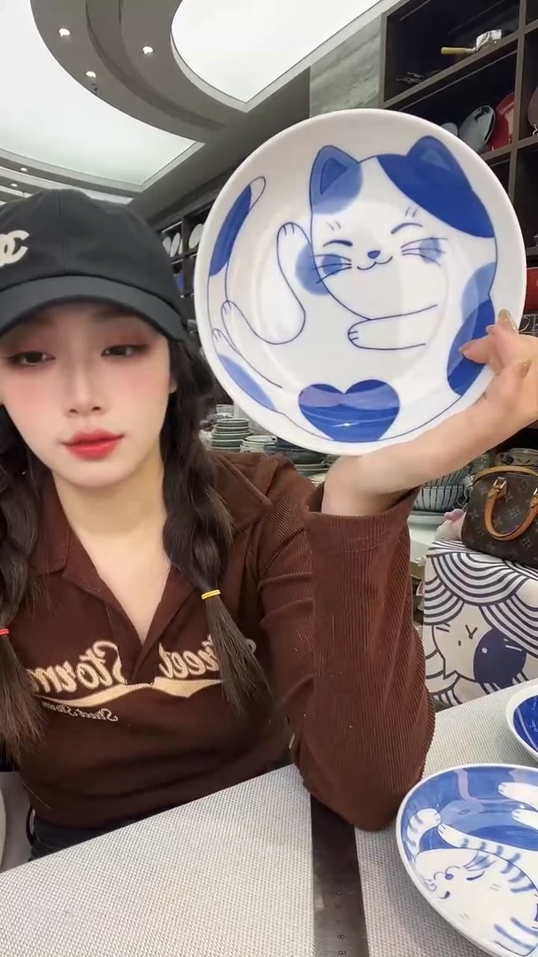 盘日本进口三花猫咪圆盘16.5cm