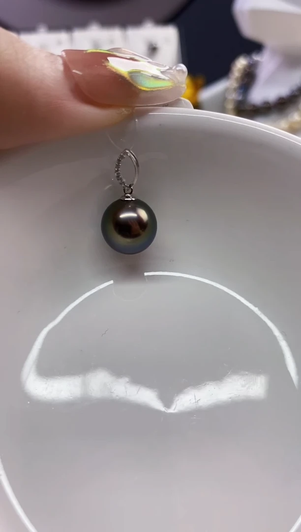吊坠(不含链)18K金镶嵌海水珍珠10-11大溪地黑珍珠吊坠