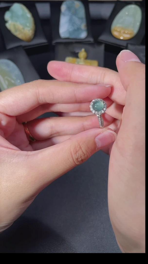合金配石翡翠戒圈