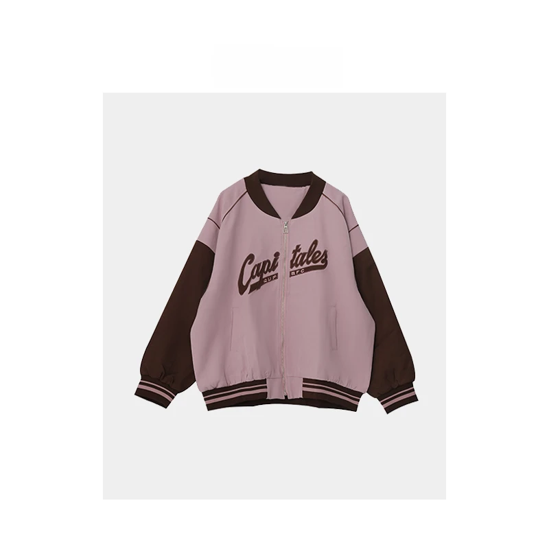 【狂欢价】MJ188胖MM复古美式 长袖短款撞色棒球服外套