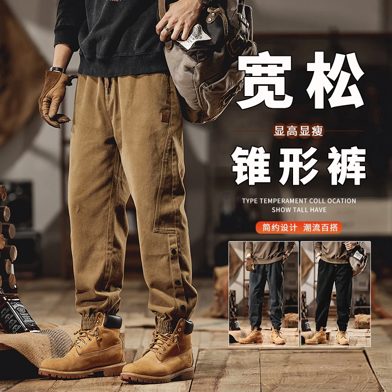 美式潮牌加绒工装裤男士秋冬新款美式高街重磅束脚加厚保暖休闲裤