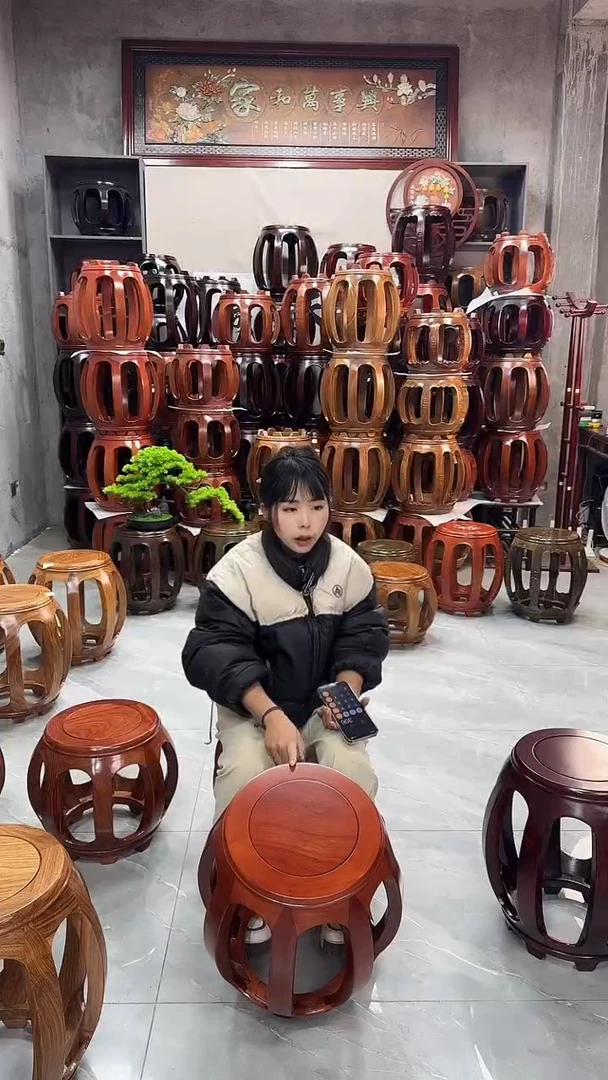 【闪购商品】花梨木类家具白宫木大号鼓凳一对