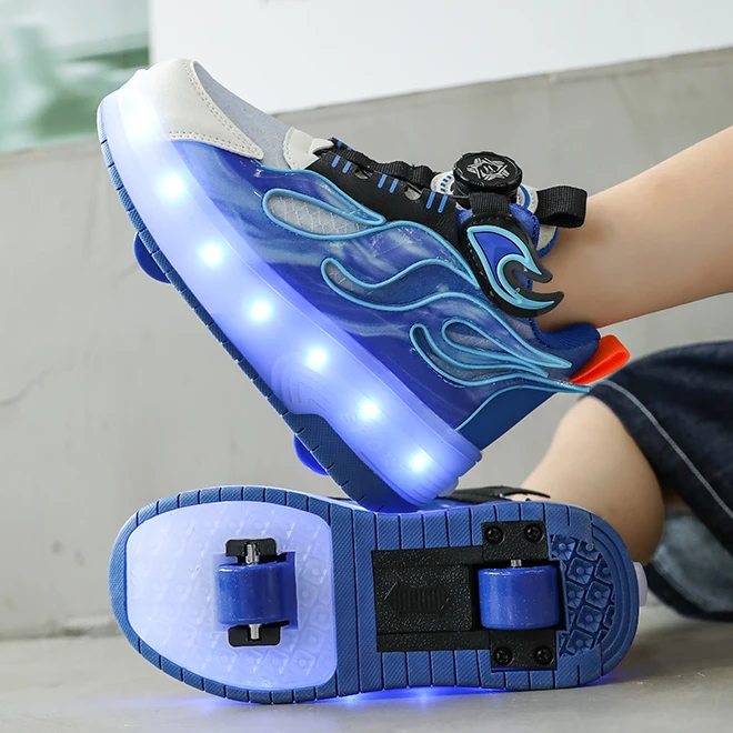 暴走鞋男童鞋2025新款夏季网面透气儿童鞋子溜冰运动鞋大童轮滑鞋