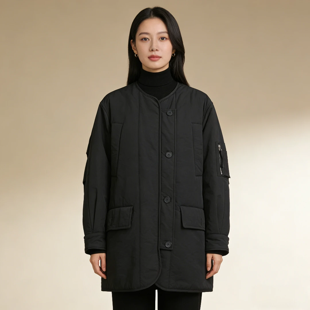 02731冬季新款百搭简约立体裁剪版型风衣加厚式女士棉服棉衣外套