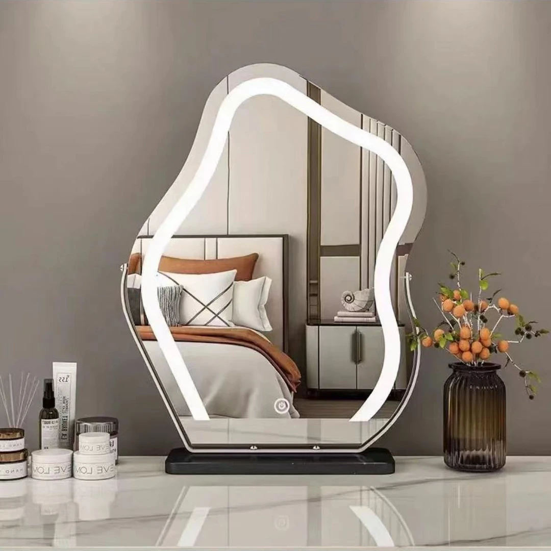 网红卧室化妆镜台式桌面led带灯智能补光充电梳妆镜卧室成套家具