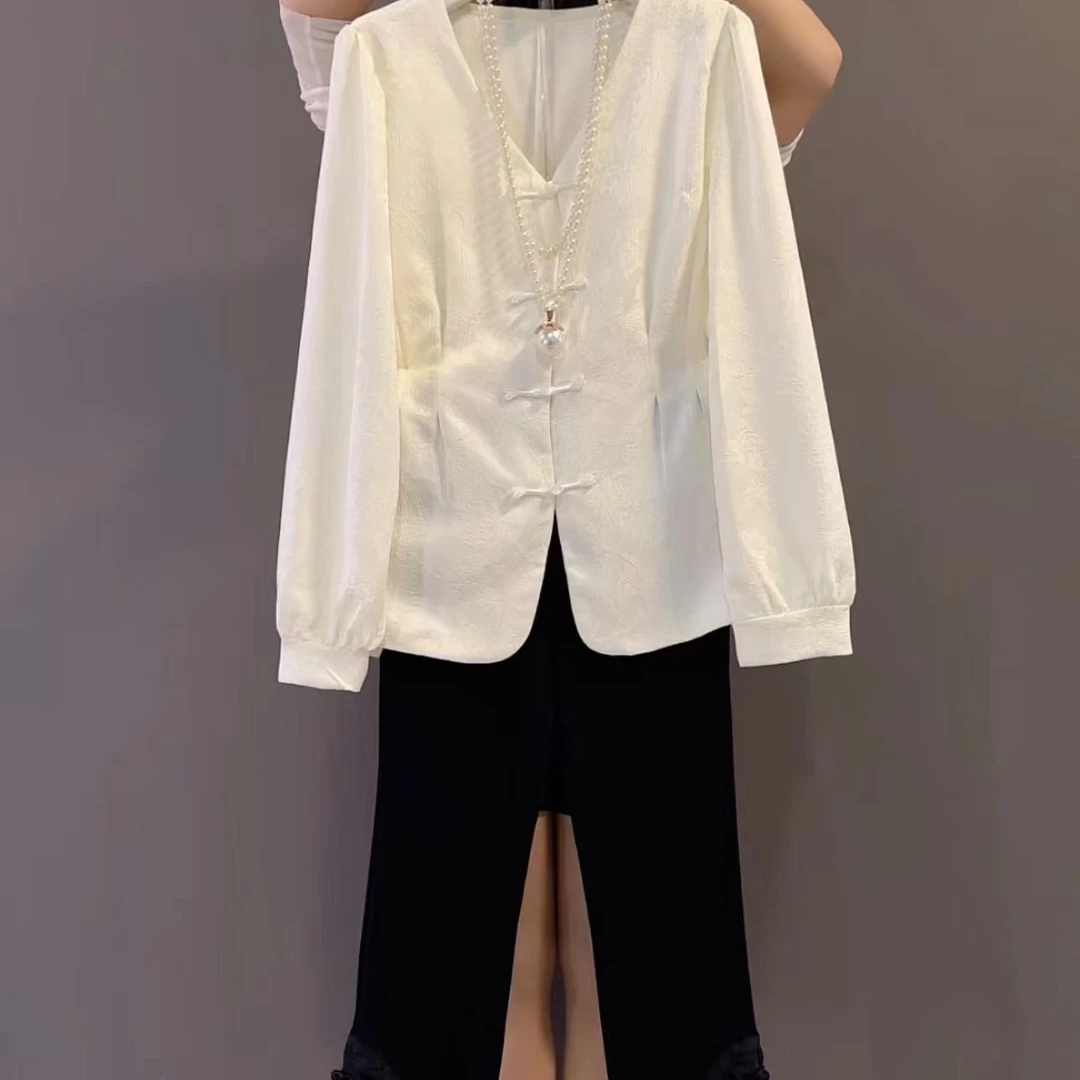 大码女装2025新款女新中式小衫搭配弹力腰国风裤套装