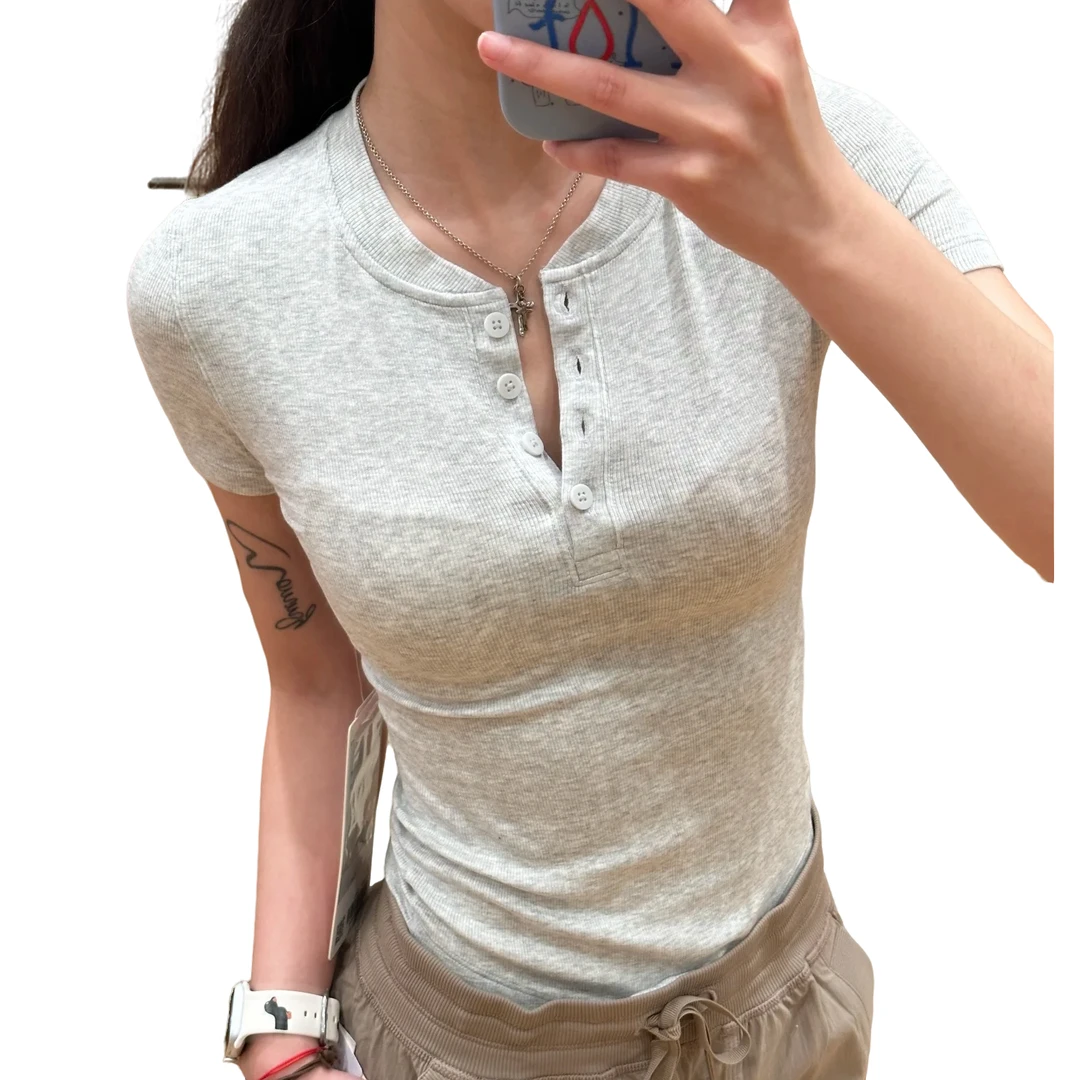 lululemon/露露乐蒙Hold Tight SS Henley兰精莫代尔紧身亨利短袖