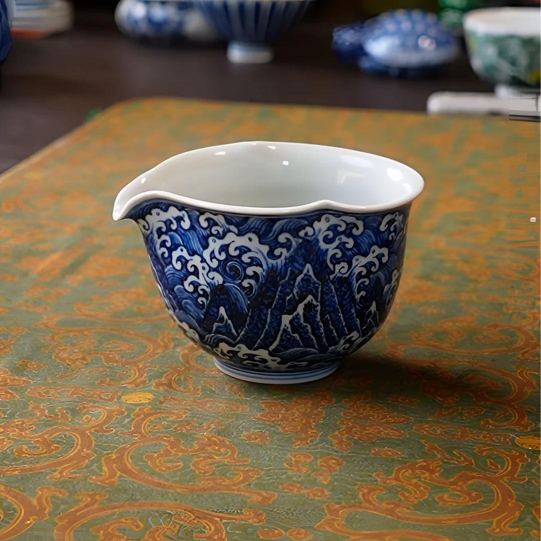 雲林匠造青花江崖海水公道杯白瓷公杯茶具陶瓷