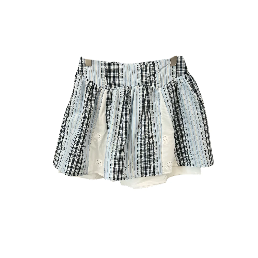 【安-剪影】春夏新款蓝色清新简约海洋度假格子条纹短裙裙裤