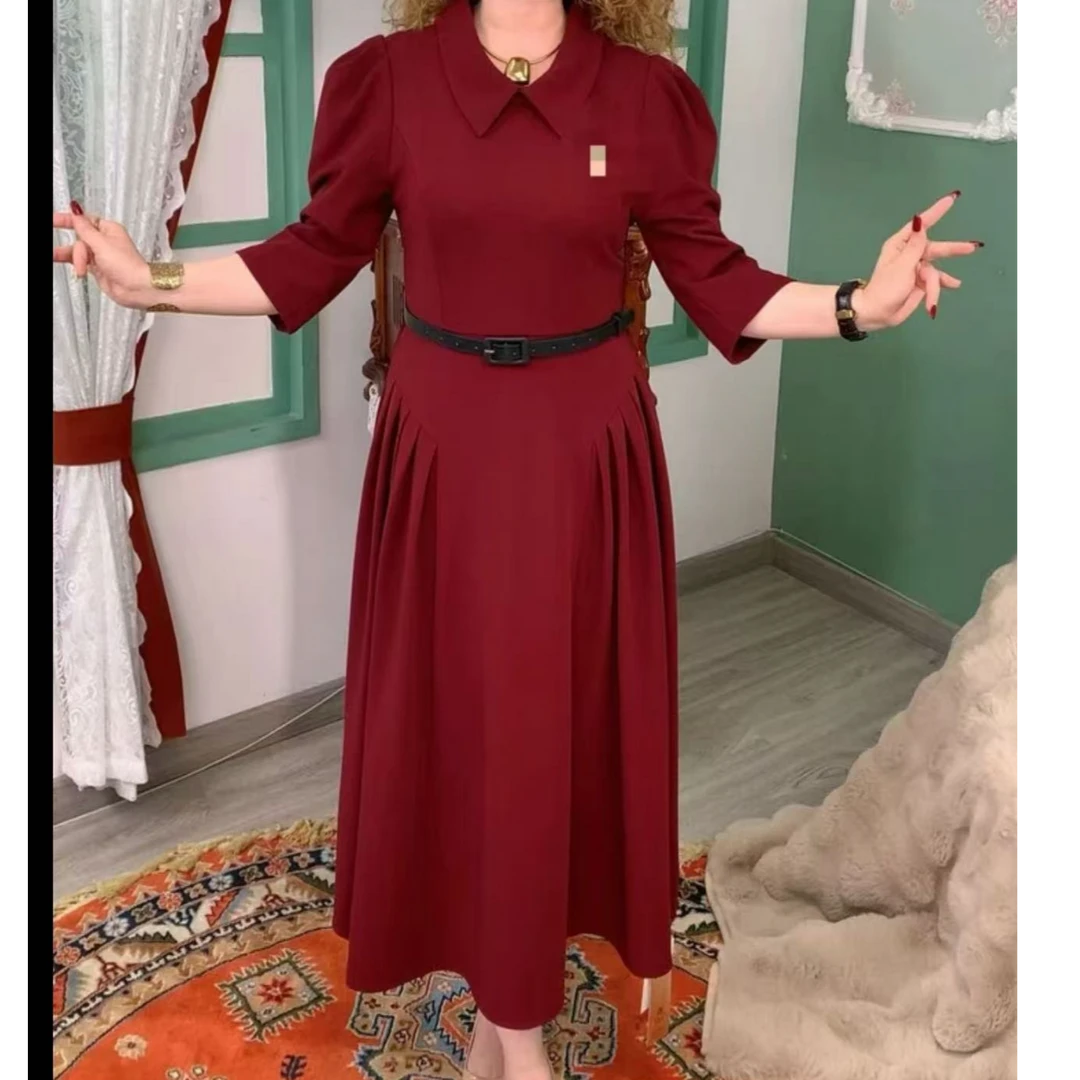 百搭女士连衣裙复古显瘦旗袍民族风收腰长袖中腰长裙气质裙子