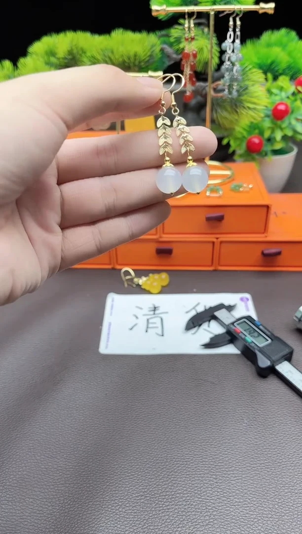 玛瑙/玉髓耳饰银S925镶嵌915