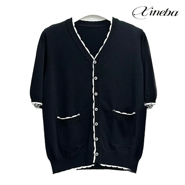 【xineba2】韩国女士冰丝料小香针织短袖时尚洋气舒适百搭简约大气