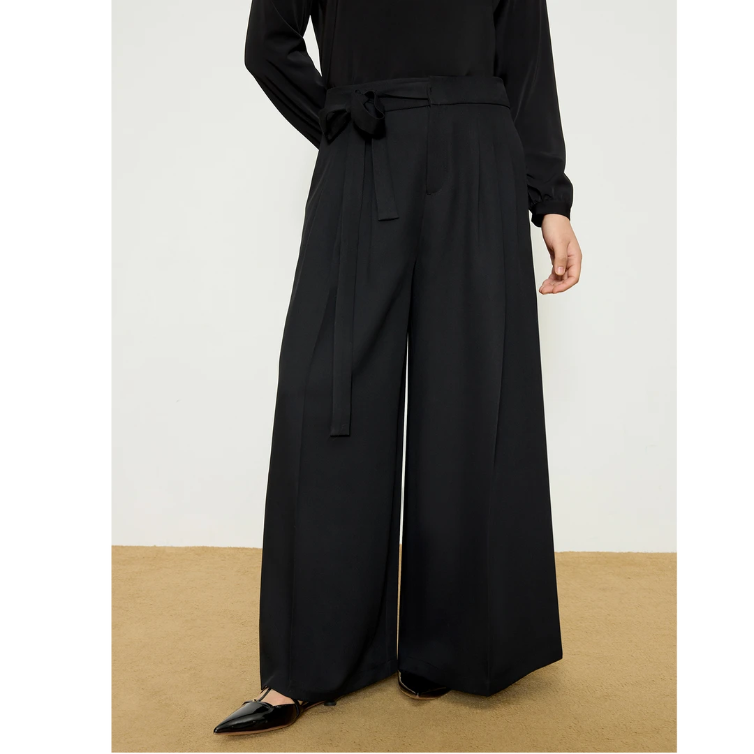 独束微胖大码女装侧边系带高级感简约阔腿裤双色阔腿裤25DS81155