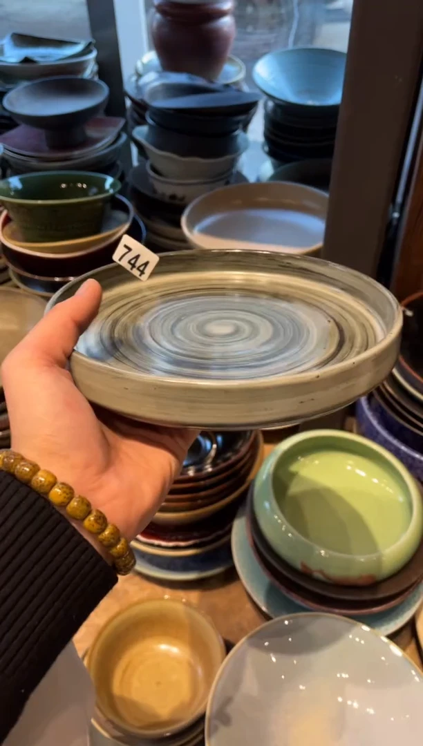 【闪购商品】瓷片744，树木纹刷釉立口盘