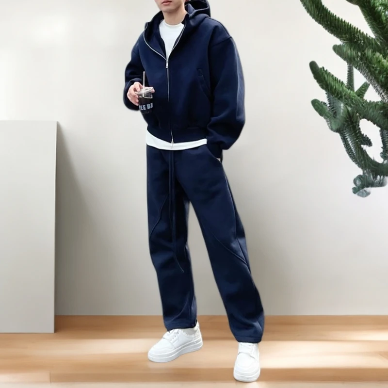 VALVOELITE潮男情侣外套长裤百搭两件套连帽运动休闲套装秋冬加厚