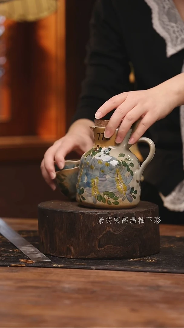 陶瓷景德镇高温釉下手绘陶瓷@L773@
