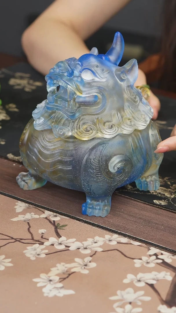 手工艺品琉璃彩色狻猊香炉大号