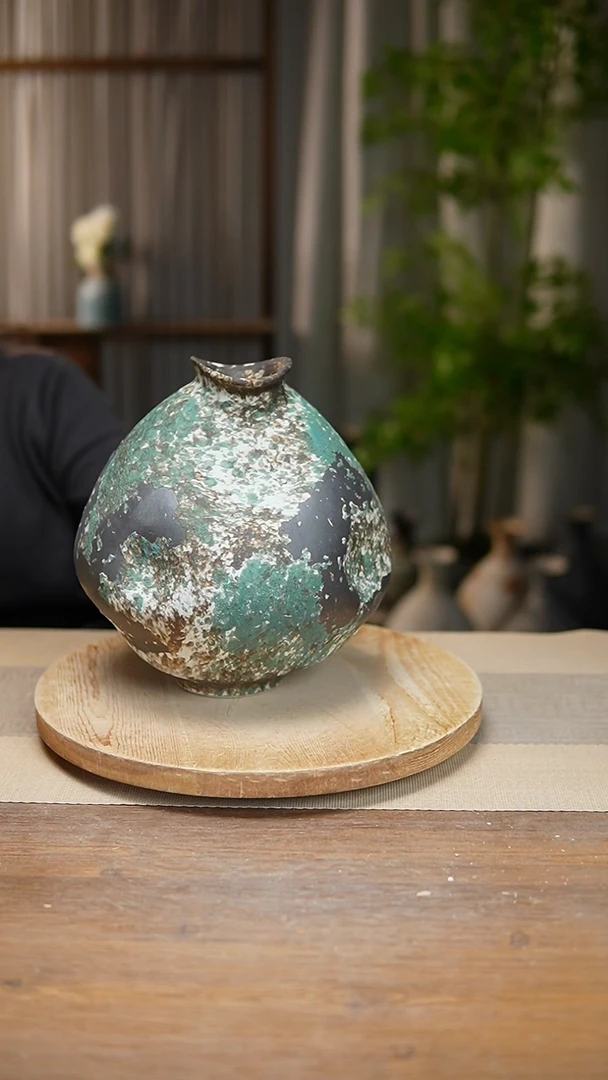 【闪购商品】陶瓷花器涂鸦绿大肚