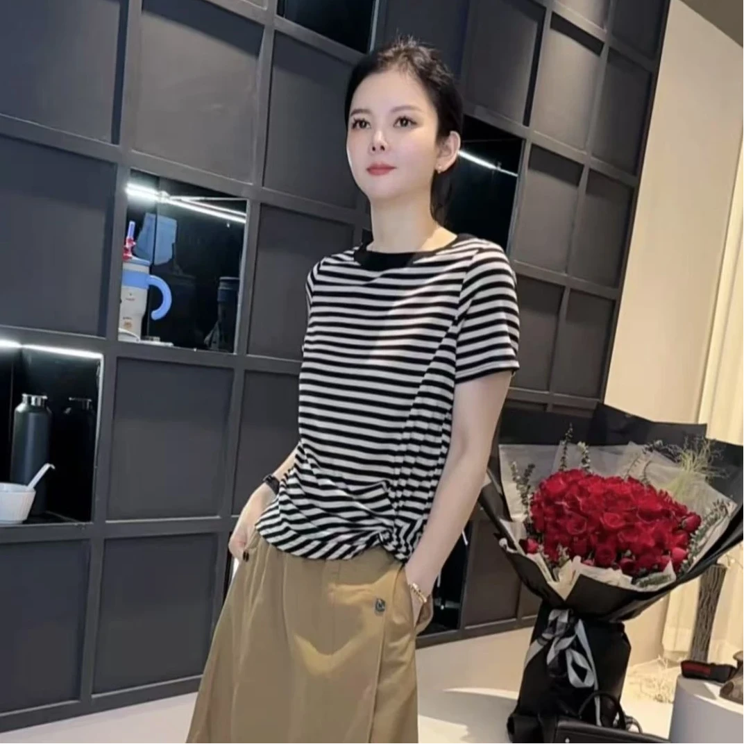 夏款一字领设计感时尚百搭短袖显瘦洋气气质圆领韩版休闲上衣女潮