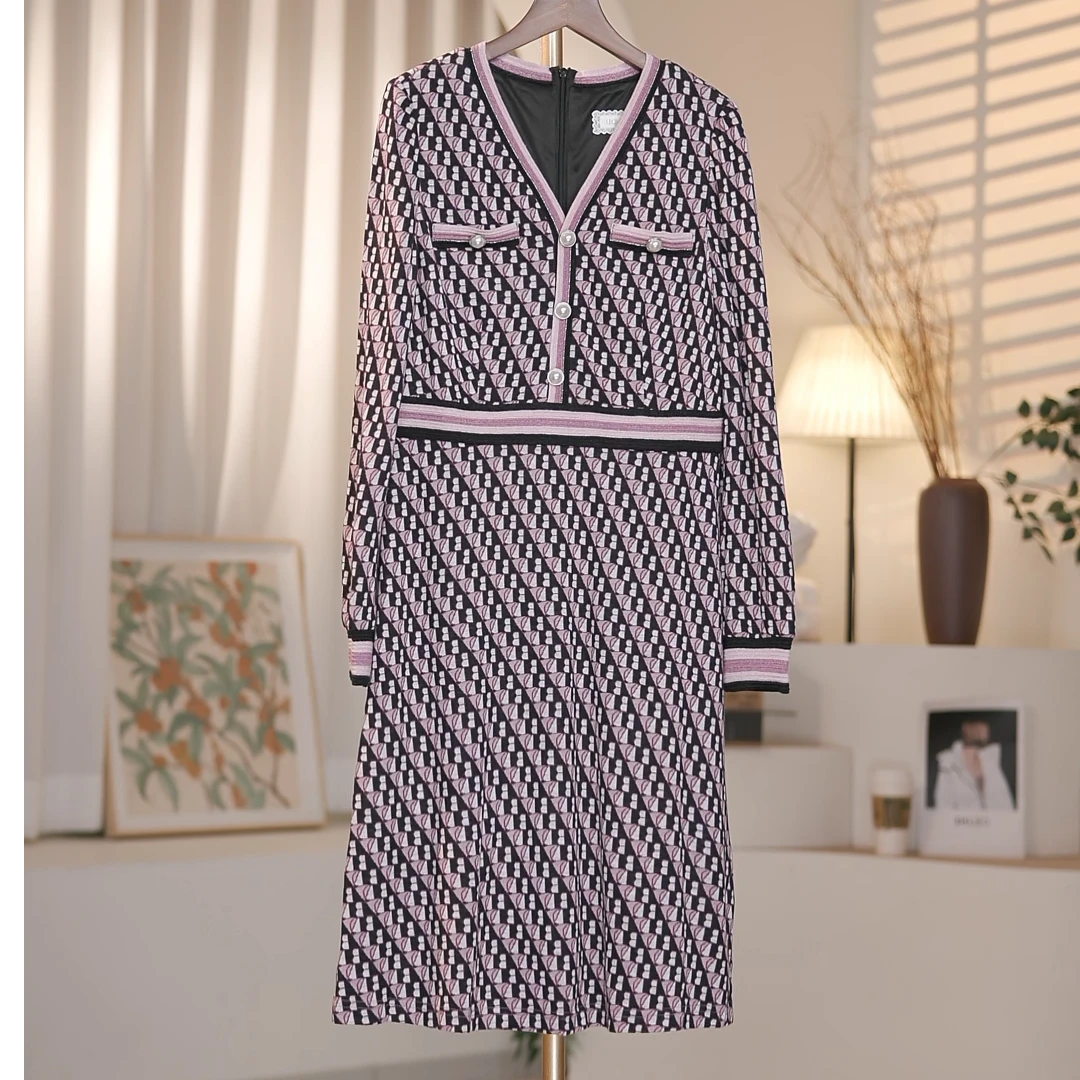 【粉丝专享】BuouBuou新款洋气百搭女装V领撞色针织连衣裙BH4G050