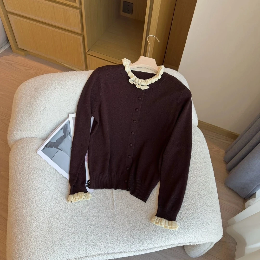 2025秋冬气质木耳边时尚针织衫休闲洋气打底衫女士上衣