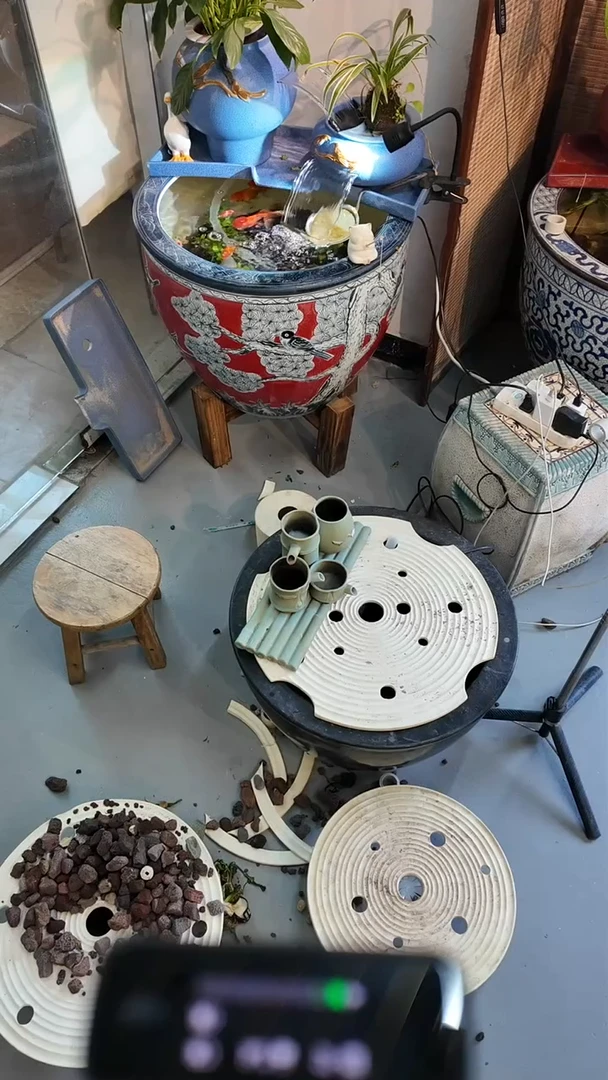 陶陶瓷竹排流水摆件