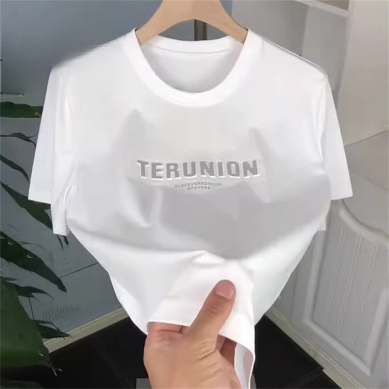 白色男士短袖t恤2025新款爆款夏季潮流印花圆领半袖体恤男款时尚