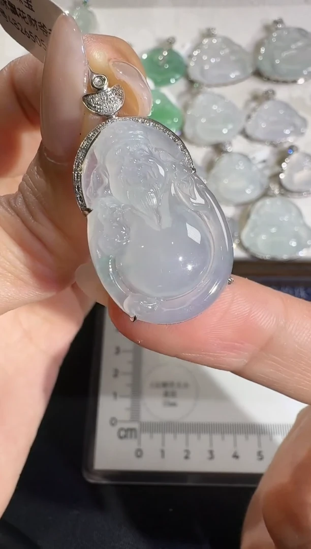 吊坠(不含链)18K金镶嵌翡翠【源头工厂】钻石镶嵌