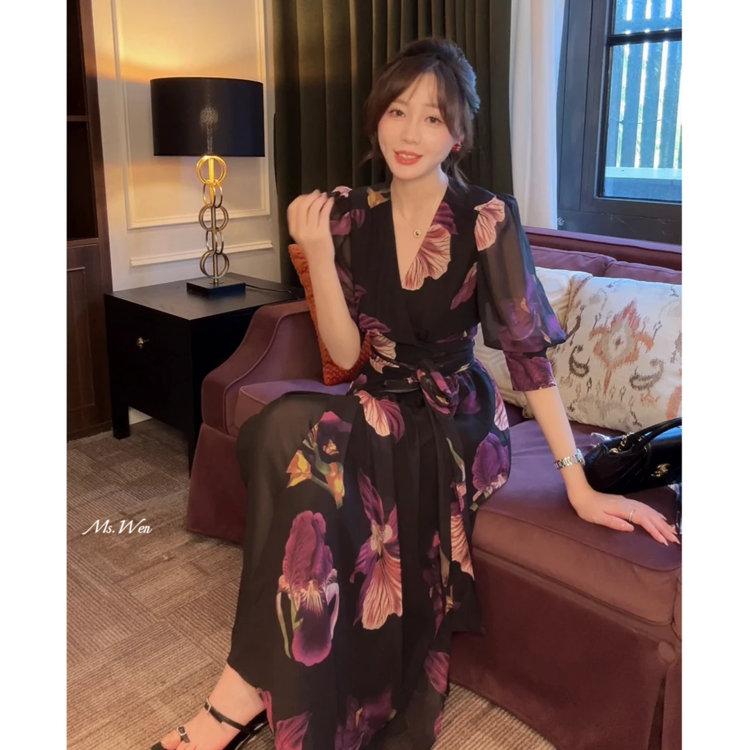 【WENZO】紫月梵心~夏季新品时尚优雅显瘦印花连衣裙W250601