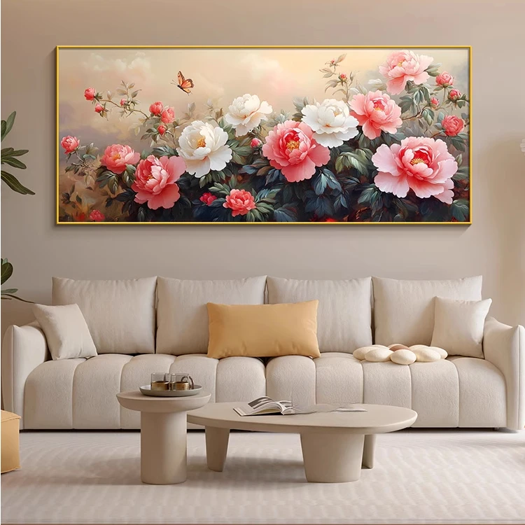 花开富贵新中式客厅牡丹花卉壁画沙发背景墙装饰画高级感