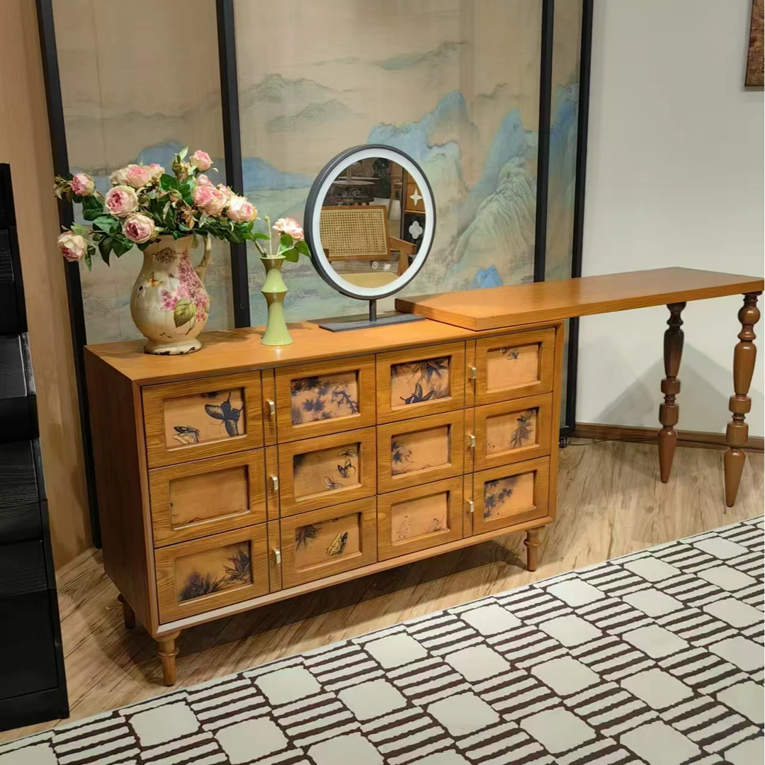 香云纱梳妆台柜实木柜新中式六斗柜九斗柜