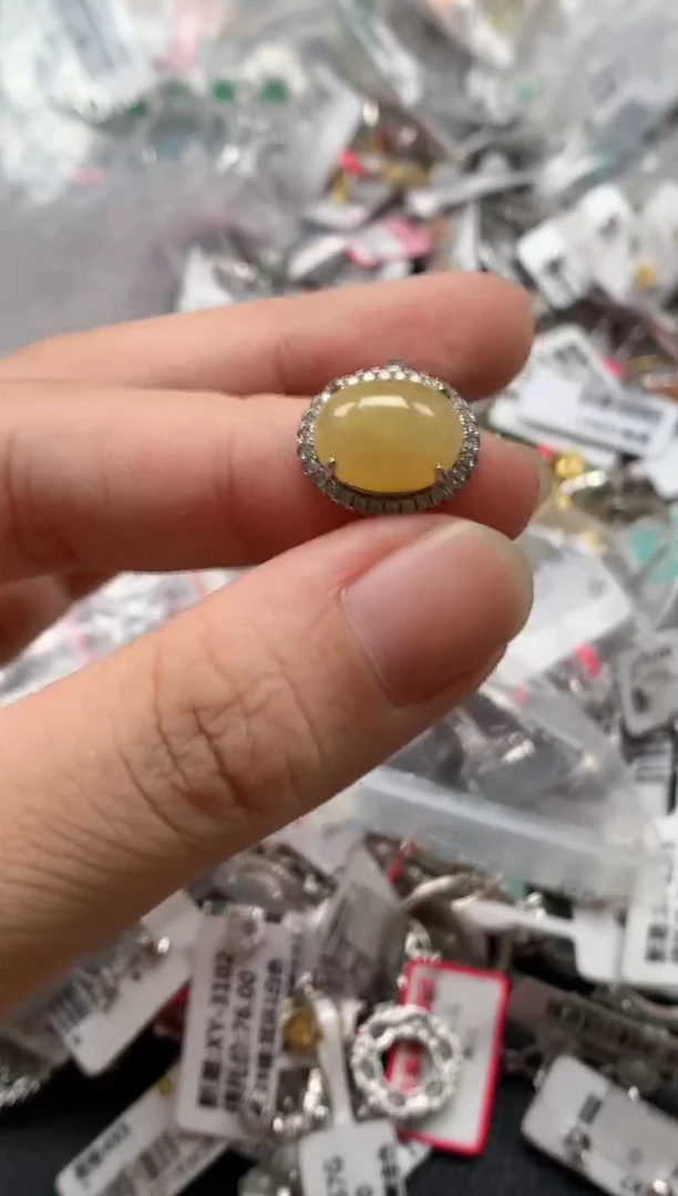 翡翠戒指银S925镶嵌天然A货缅甸翡翠