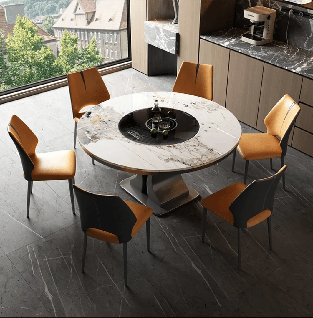 2025新款多功能伸缩餐桌椅自动转盘电磁炉暖菜餐桌现代简约饭桌子