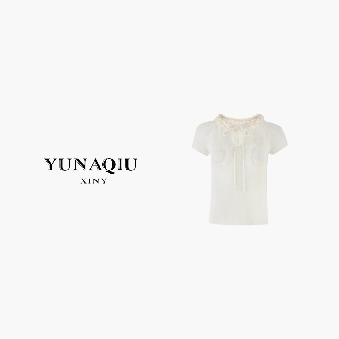 YUNAQIU 百搭白色气质时尚针织衫-9274
