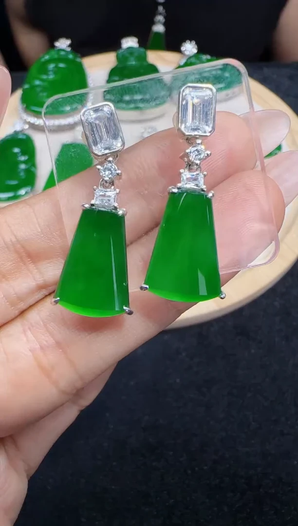 未镶嵌定制翡翠翡翠耳环132