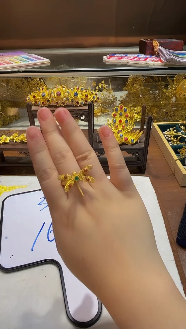 无925银纯银镀金 蜻蜓戒指/件