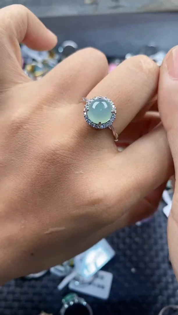 银S925镶嵌戒指翡翠444      3