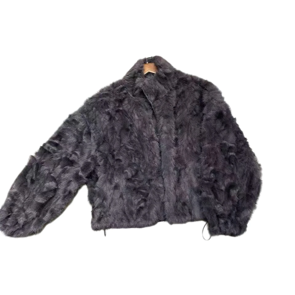 新款拉链立领毛毛衣外套