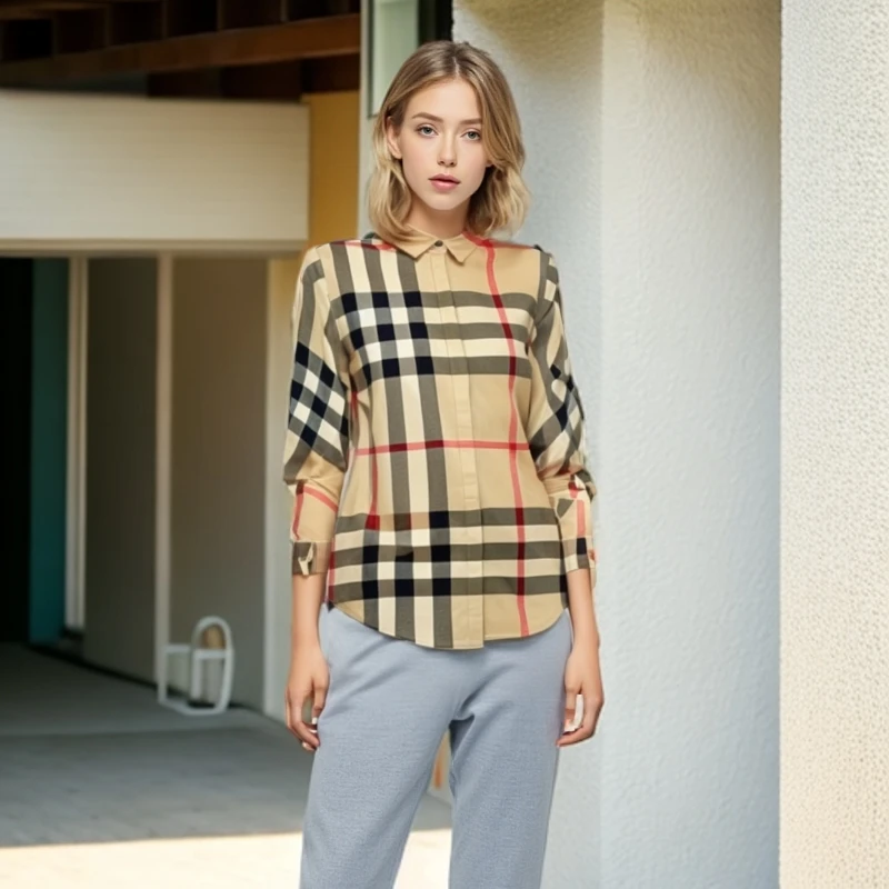 99新 BURBERRY/博柏利 /衬衫/经典格纹翻领长袖衬衫/S码/0001778