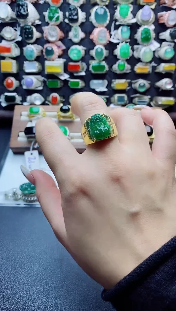 未镶嵌戒指翡翠强*天然翡翠A货男戒