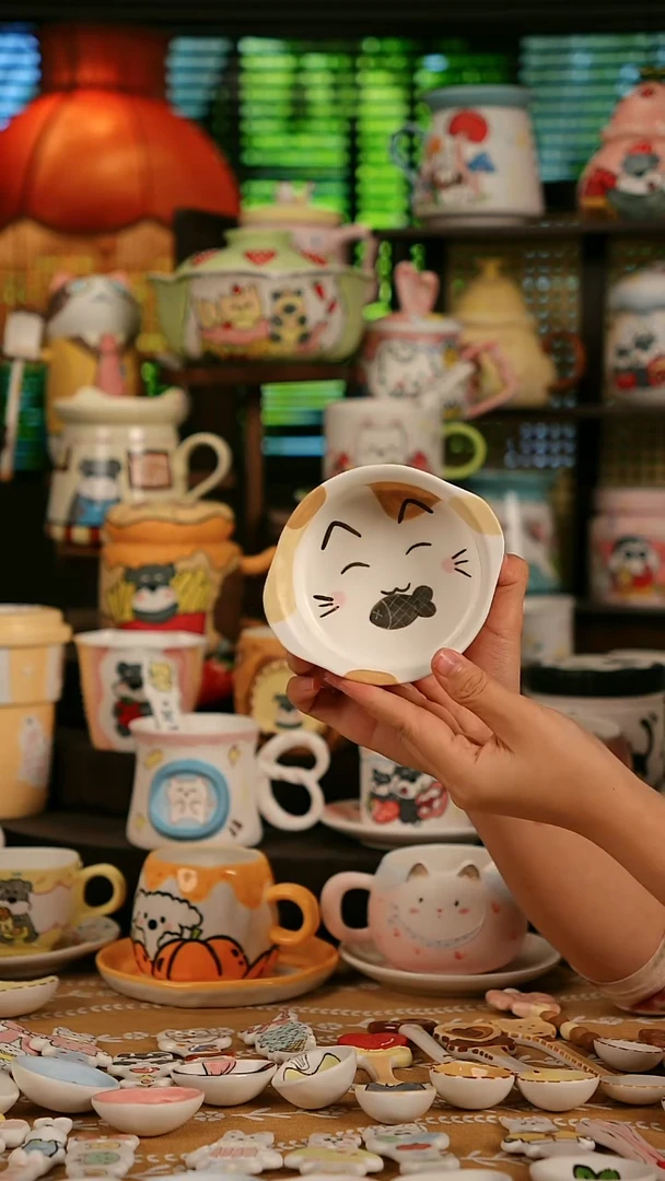 陶瓷无盖款小猫吃鱼碗