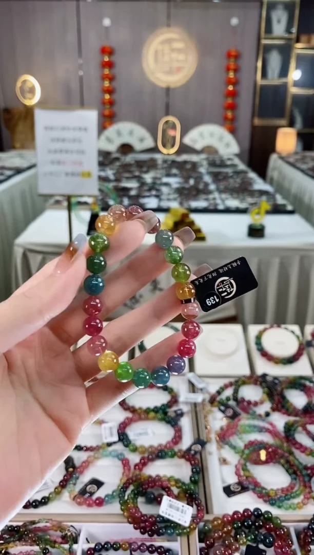 老矿碧玺色标彩虹透体单圈手串8mm+未镶嵌碧玺dan多样性发货一条