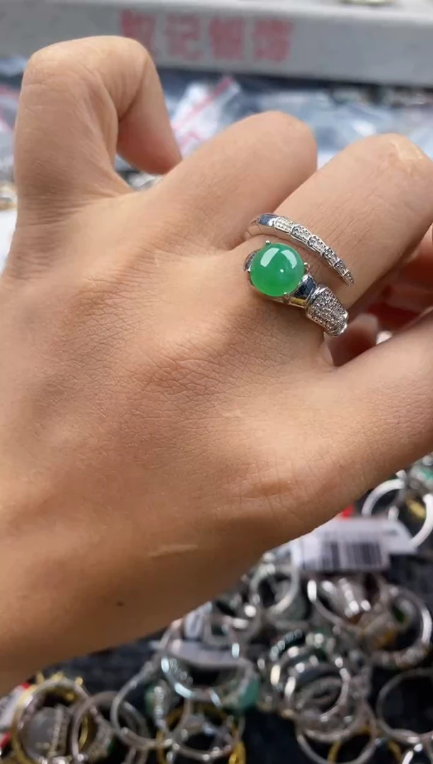银S925镶嵌戒指翡翠999--8