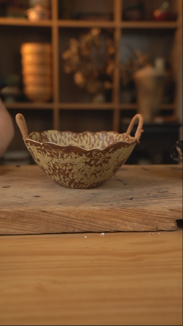 虎皮色的8英寸麻绳花边垂纹汤碗